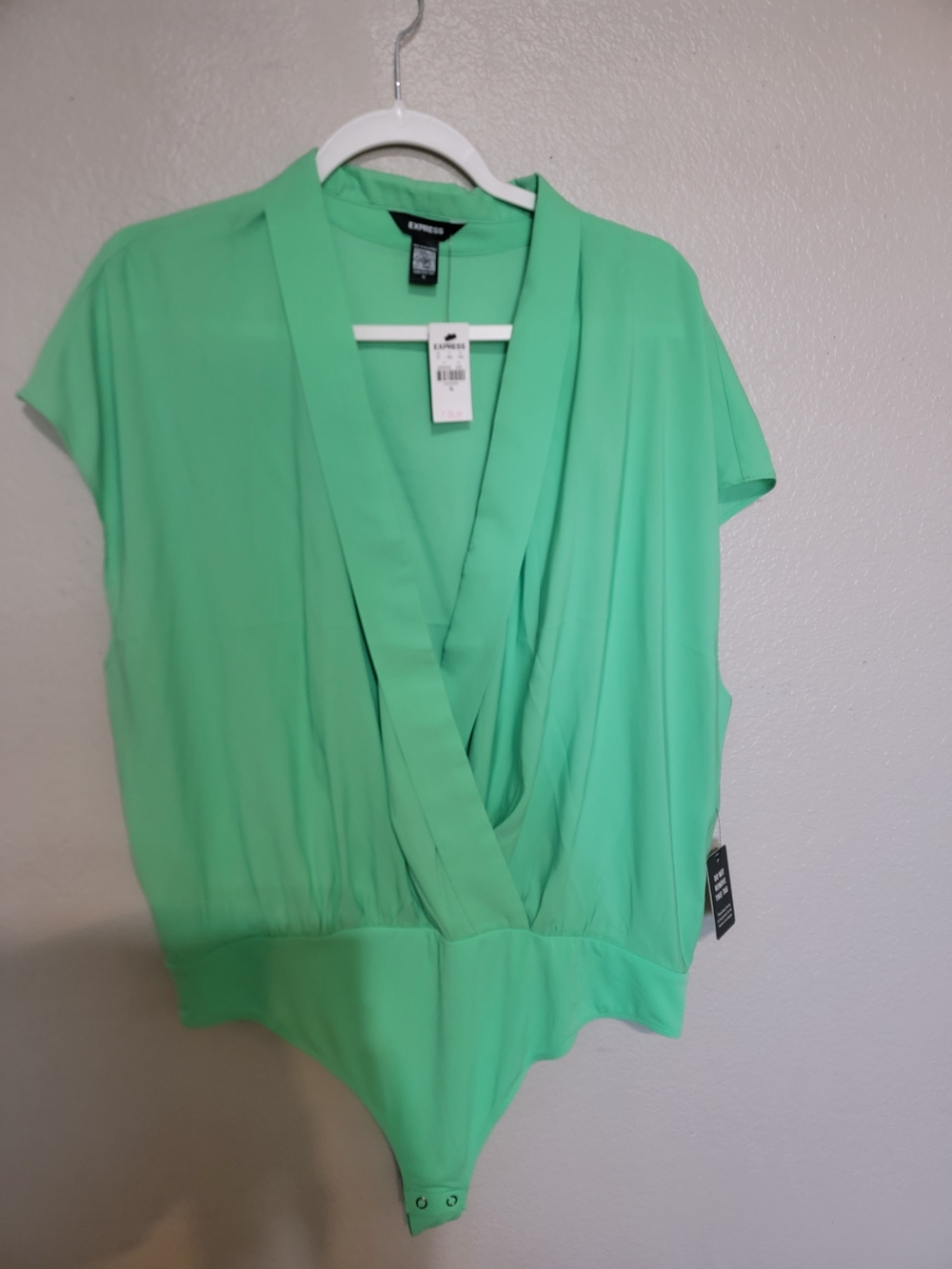 Express Women’s Mint Green Draped Bodysuit Top